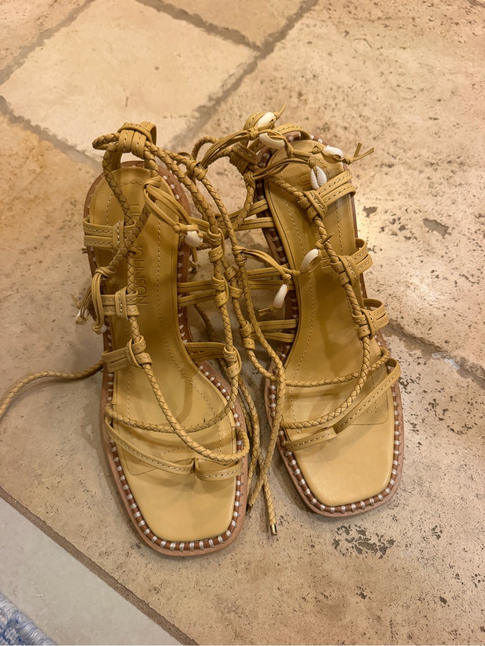 ulla johnson Lace-Up Shell-Trim Sandals
